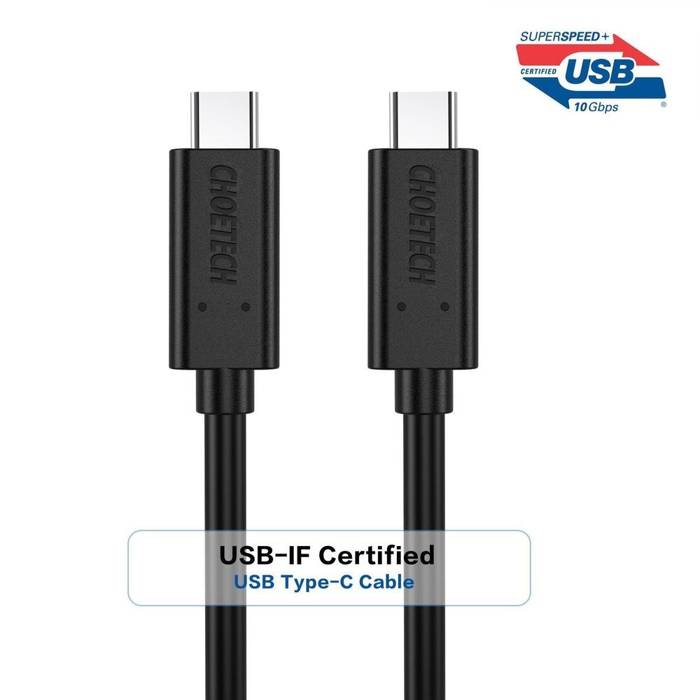 CHOETECH A3002 kabel USB-C do USB-C 1m 10 Gbps PVC
