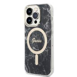 Zestaw Guess GUBPP14XHMEACSK Case+ Charger iPhone 14 Pro Max 6,7" czarny/black hard case Marble MagSafe